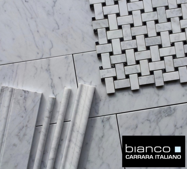 Carrara 8x16" Trims and Basketweave Bianco Collection