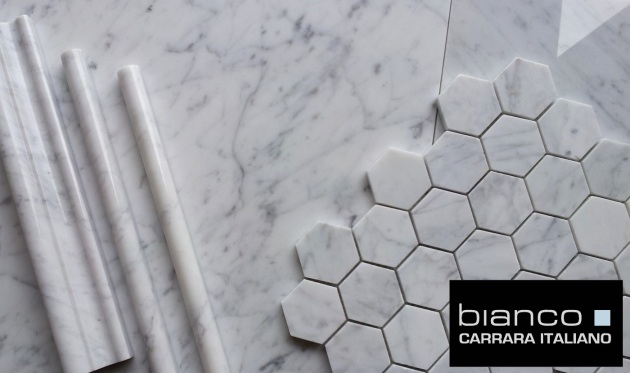 Carrara Bianco 16x16" Polished, Trims and Hexagon