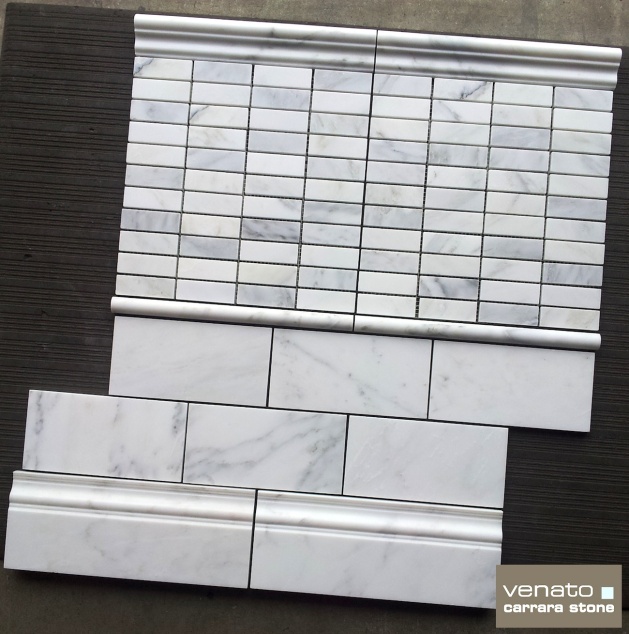 Carrara Venato Honed 1x3" Mosaic and 4x8" Subway Tile