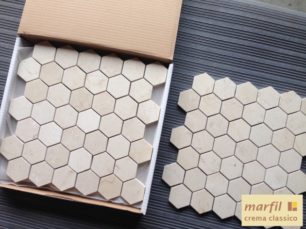 Crema Marfil 2x2" Hexagon Mosaic Tile