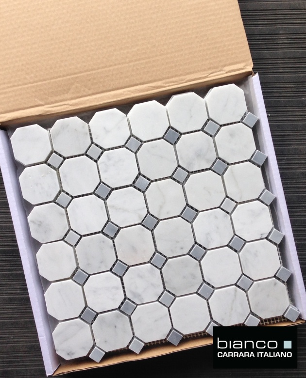 Carrara Bianco Gray Dot Octagon Mosaic Tile