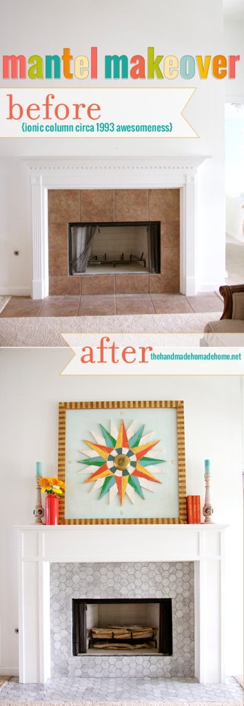 The Before and after with Carrara Hexagon Mosaic Mantel