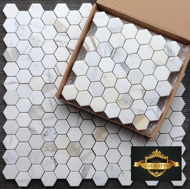 Calacatta Gold 2" Hexagon Mosaic Tile